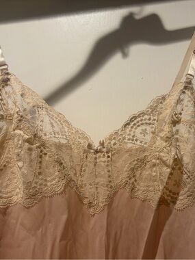 vassarette Cream Lace Trim Chemise with Bow Accent